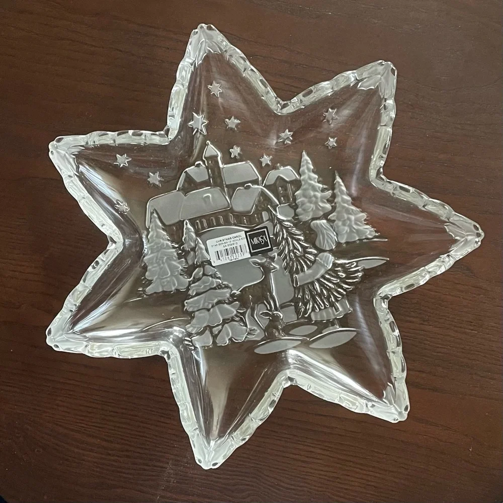 MIKASA Serving Platter 13” Etched Crystal Star Christmas Carol